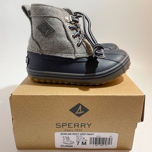 Sperry Bowline Boys Duck Boots - Grey/Navy Sz 7 Toddler